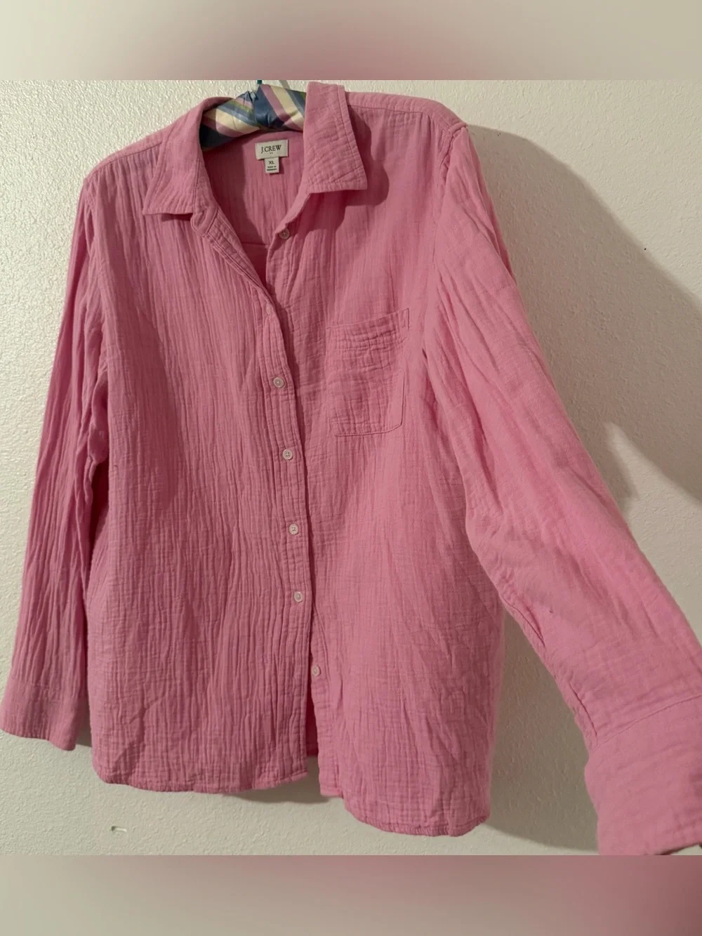 J Crew Womens 100% Cotton Gauze Button Up Shirt Size XL Pink Beach Resort Vacay